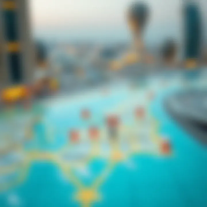 A digital map of Dubai highlighting key areas for hosts and guests