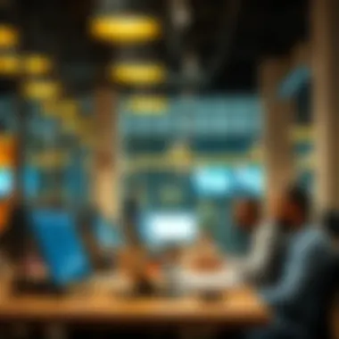 Leveraging Technology in Coworking Spaces An entrepreneur utilizing advanced technology in a coworking setting