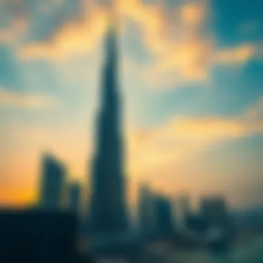 Dubai Star Tower at Sunset Skyline view featuring Dubai Star Tower at sunset