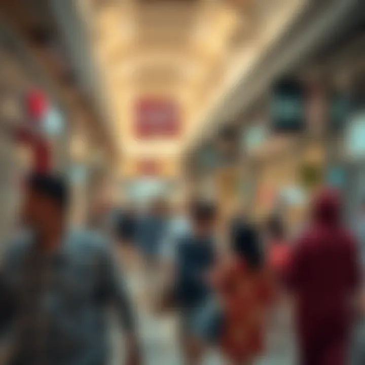 A bustling atmosphere with shoppers enjoying their outlet mall experience