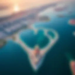 Aerial view of Qudra Love Lake showcasing its unique heart shape