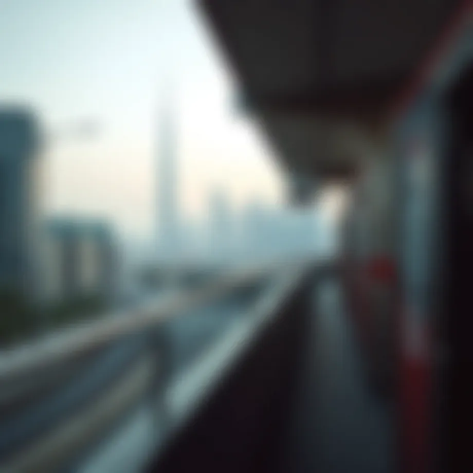 Metro station in Dubai with iconic skyline view