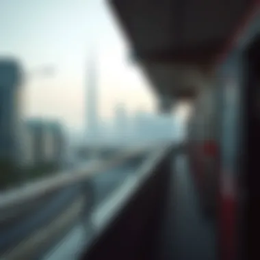 Iconic Dubai Skyline from Metro Station Metro station in Dubai with iconic skyline view