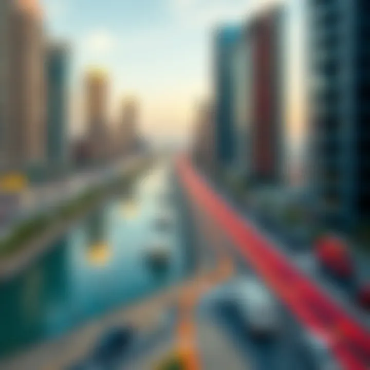 Map of Dubai with moving routes