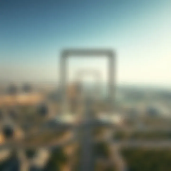 Aerial view showcasing the Dubai Frame and surrounding urban landscape