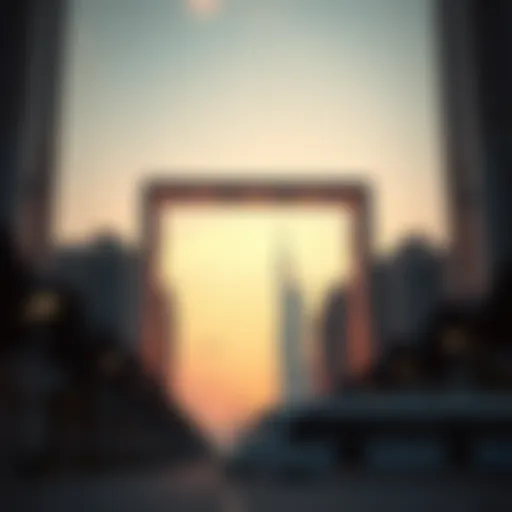 Stunning view of the Dubai Frame against a sunset backdrop