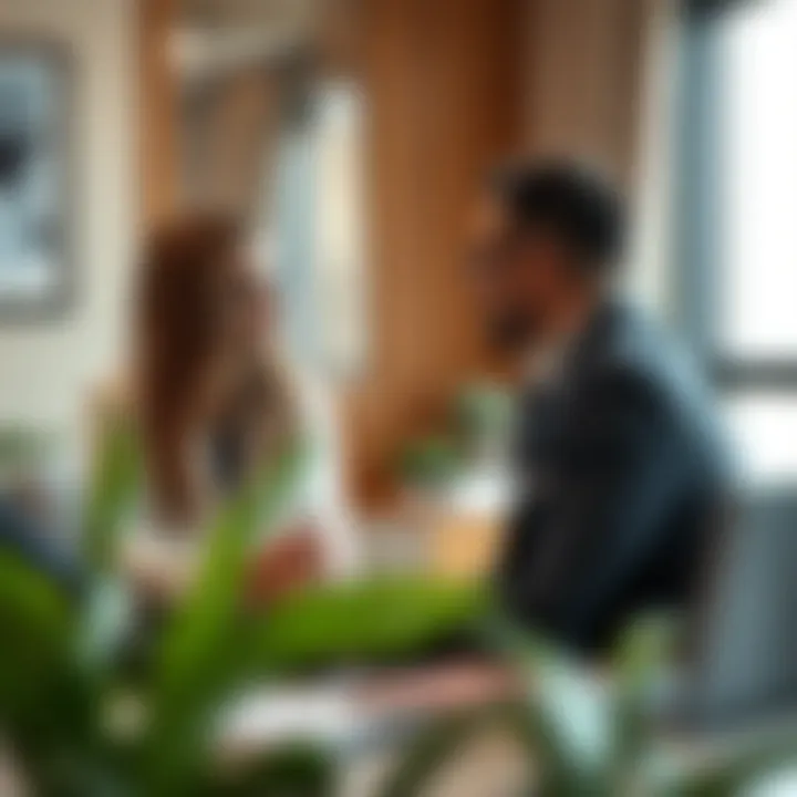 An expatriate consulting a legal advisor in an office setting