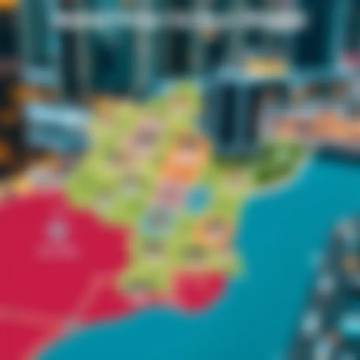 A map showing key neighborhoods and their rental price variations in Bur Dubai